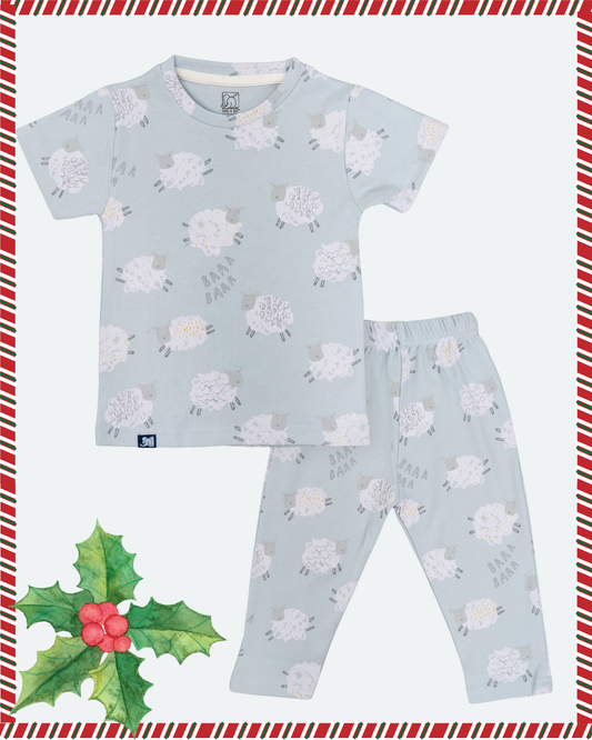 Kids Blue Sheep Printed PJ Organic Set