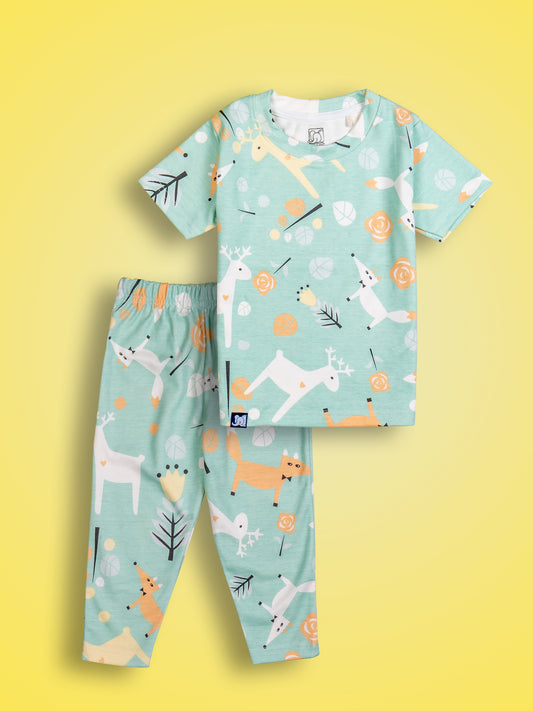 Kids Peach Cute Animals Printed PJ Organic Set