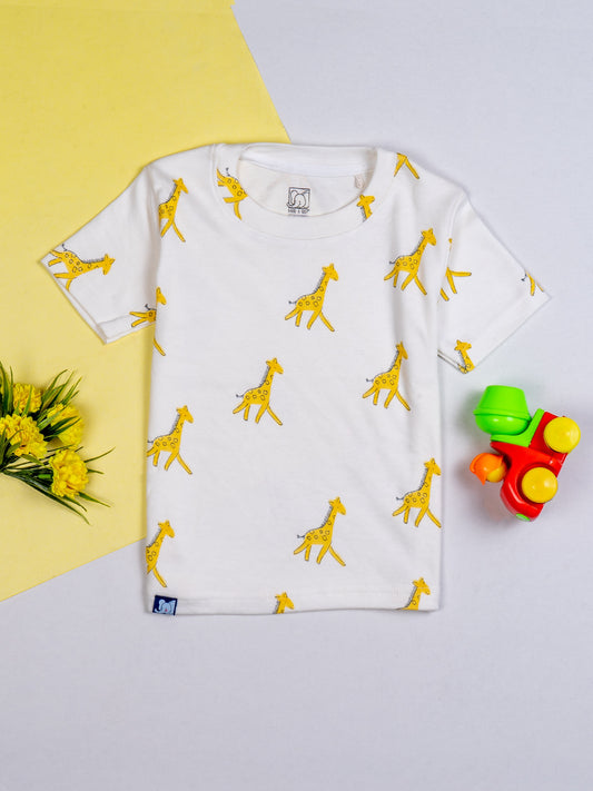 Kids Yellow Giraffe Printed PJ Organic Set