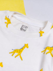 Kids Yellow Giraffe Printed PJ Organic Set