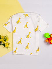 Kids Yellow Giraffe Printed PJ Organic Set