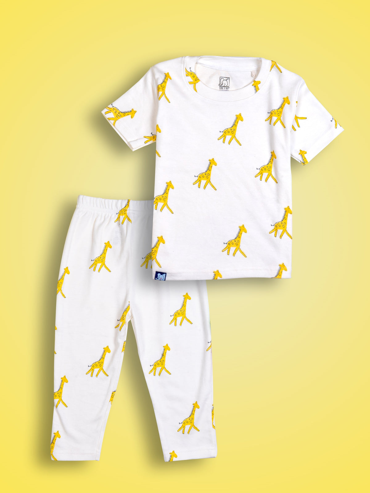 Kids Yellow Giraffe Printed PJ Organic Set