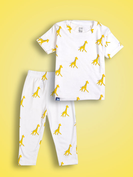 Kids Yellow Giraffe Printed PJ Organic Set