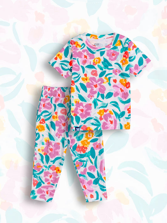 Kids Colorful Floral Printed PJ Organic Set