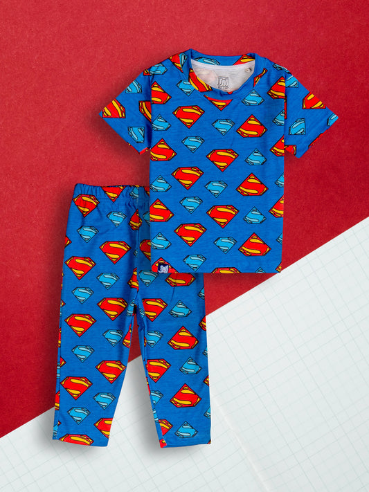 Kids Blue Superman Printed PJ Organic Set