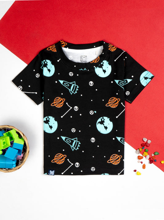 Kids Dark Night Printed PJ Organic Set