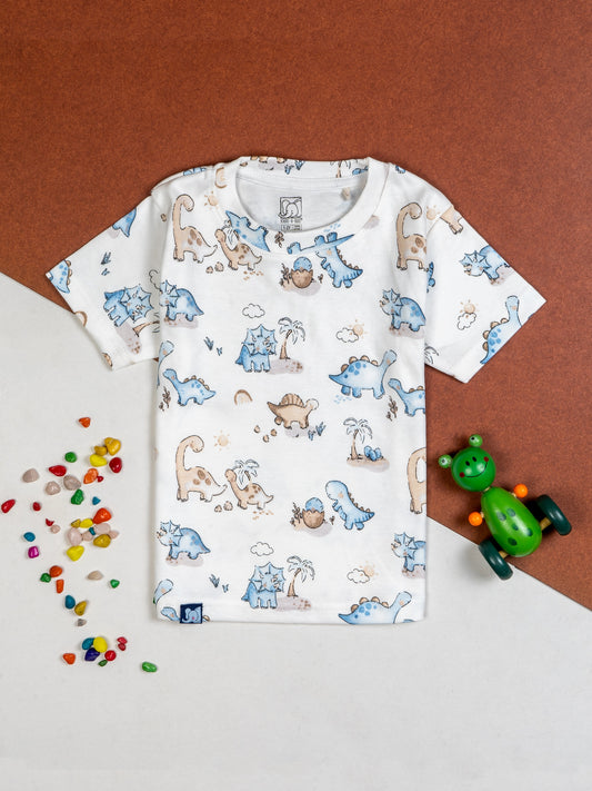 Kids Cloud Blue Dino Printed PJ Organic Set