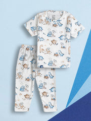 Kids Cloud Blue Dino Printed PJ Organic Set