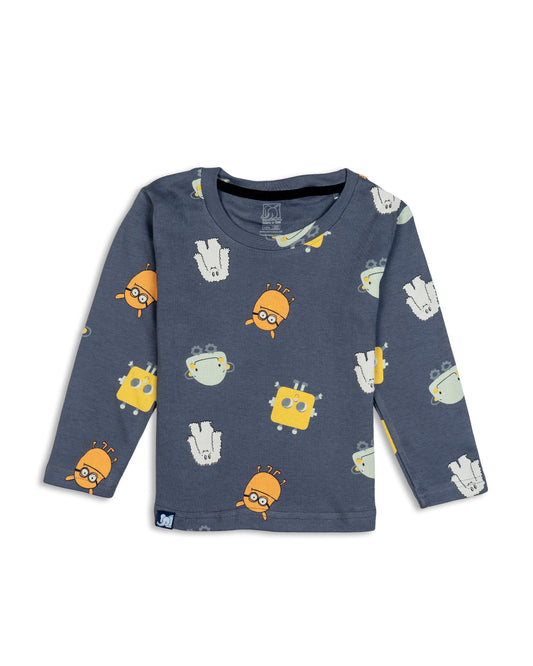 Kids Blue Fun Animals Printed Full Sleeve PJ Organic Set