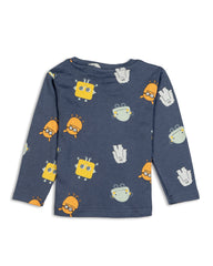 Kids Blue Fun Animals Printed Full Sleeve PJ Organic Set