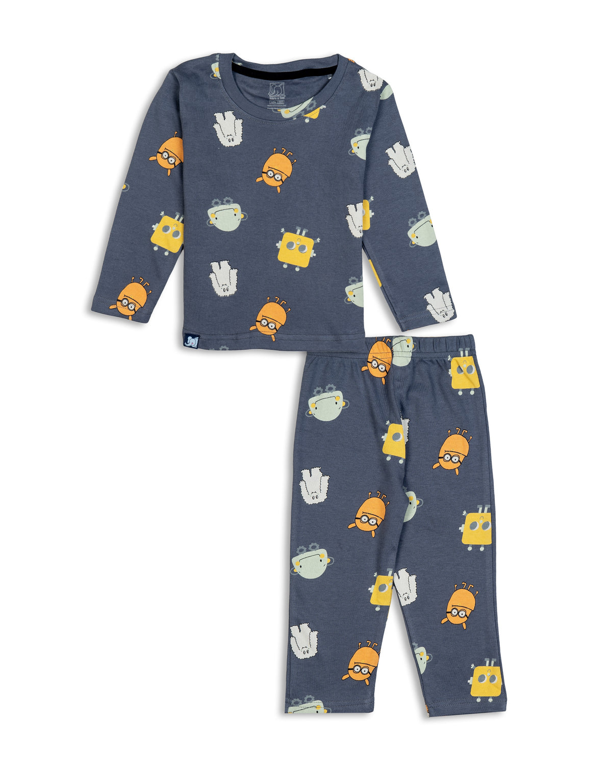 Kids Blue Fun Animals Printed Full Sleeve PJ Organic Set