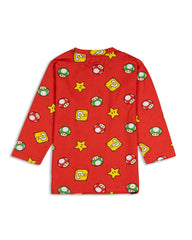 Kids Red Mario Theme Printed Full Sleeve PJ Organic Set