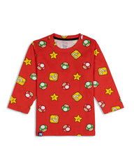 Kids Red Mario Theme Printed Full Sleeve PJ Organic Set