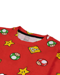 Kids Red Mario Theme Printed Full Sleeve PJ Organic Set