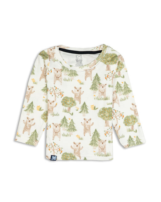 Kids White Nature Printed Full Sleeve PJ Organic Set