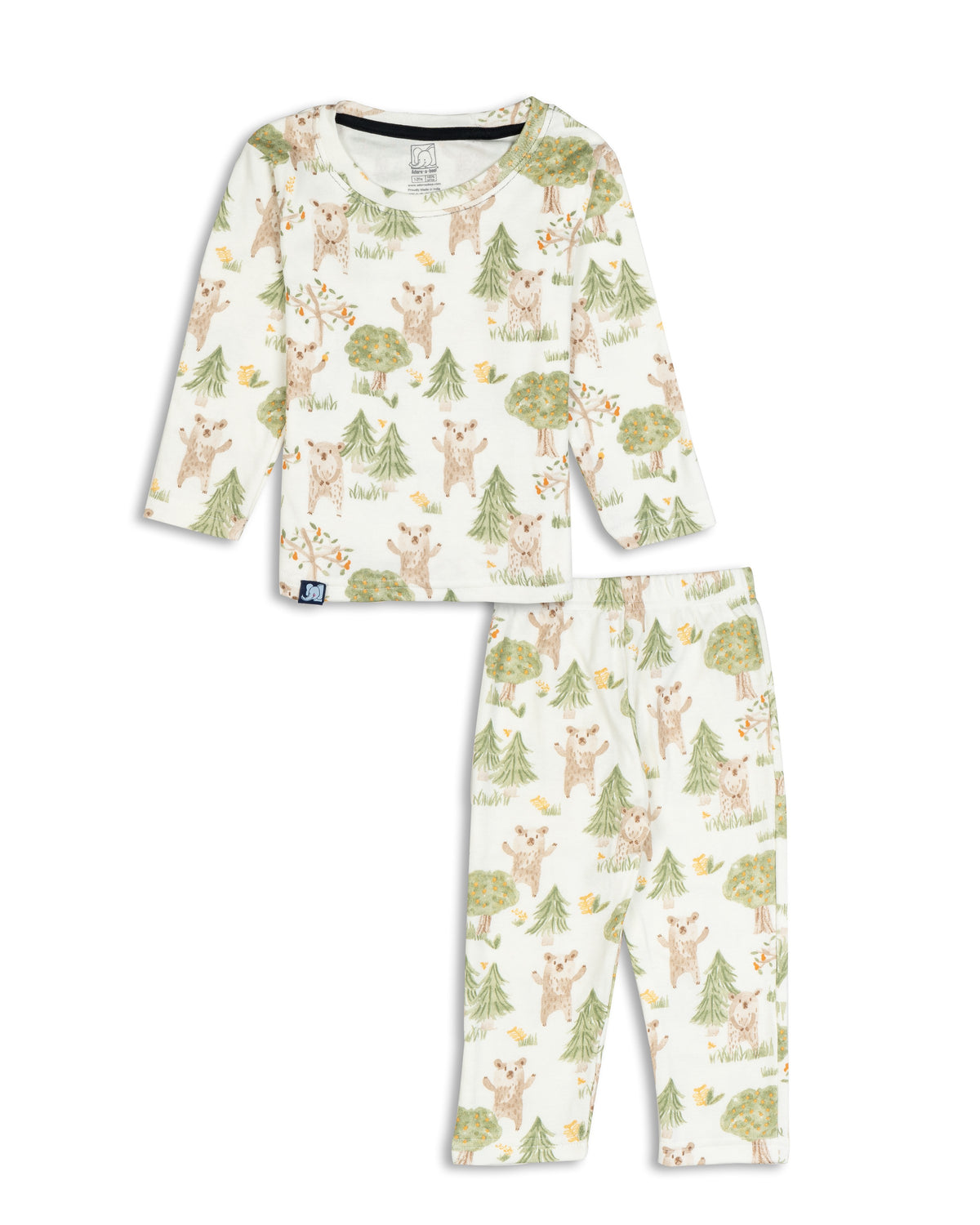 Kids White Nature Printed Full Sleeve PJ Organic Set