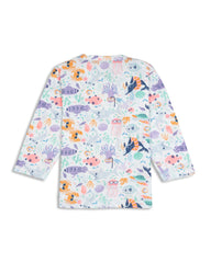 Kids White Sea World Printed Full Sleeve PJ Organic Set