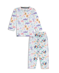 Kids White Sea World Printed Full Sleeve PJ Organic Set