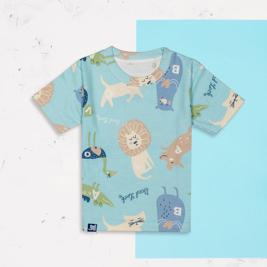 Kids Sky Blue Cat Printed Co-Ord Set