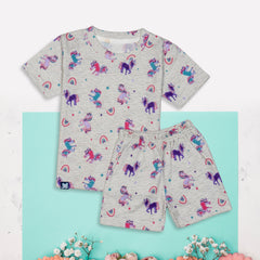 Kids Grey Unicorn Printed Co-Ord Set